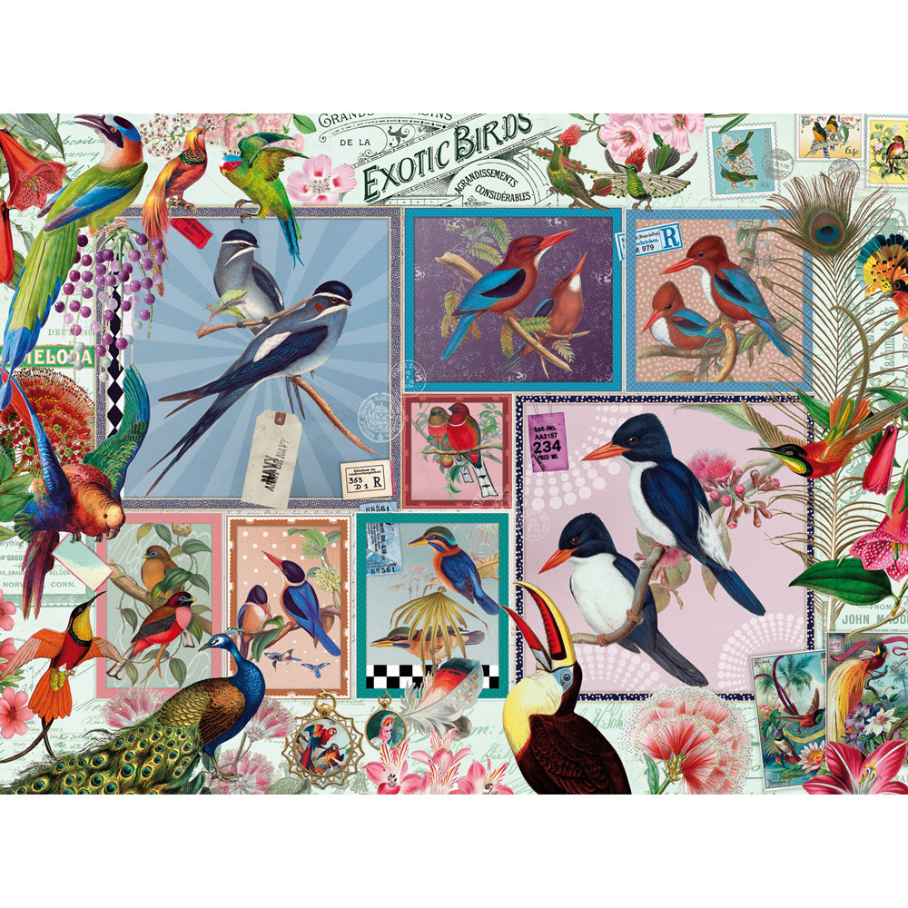 Grand Exotic Birds 1000 Piece Jigsaw Puzzle Bits and Pieces