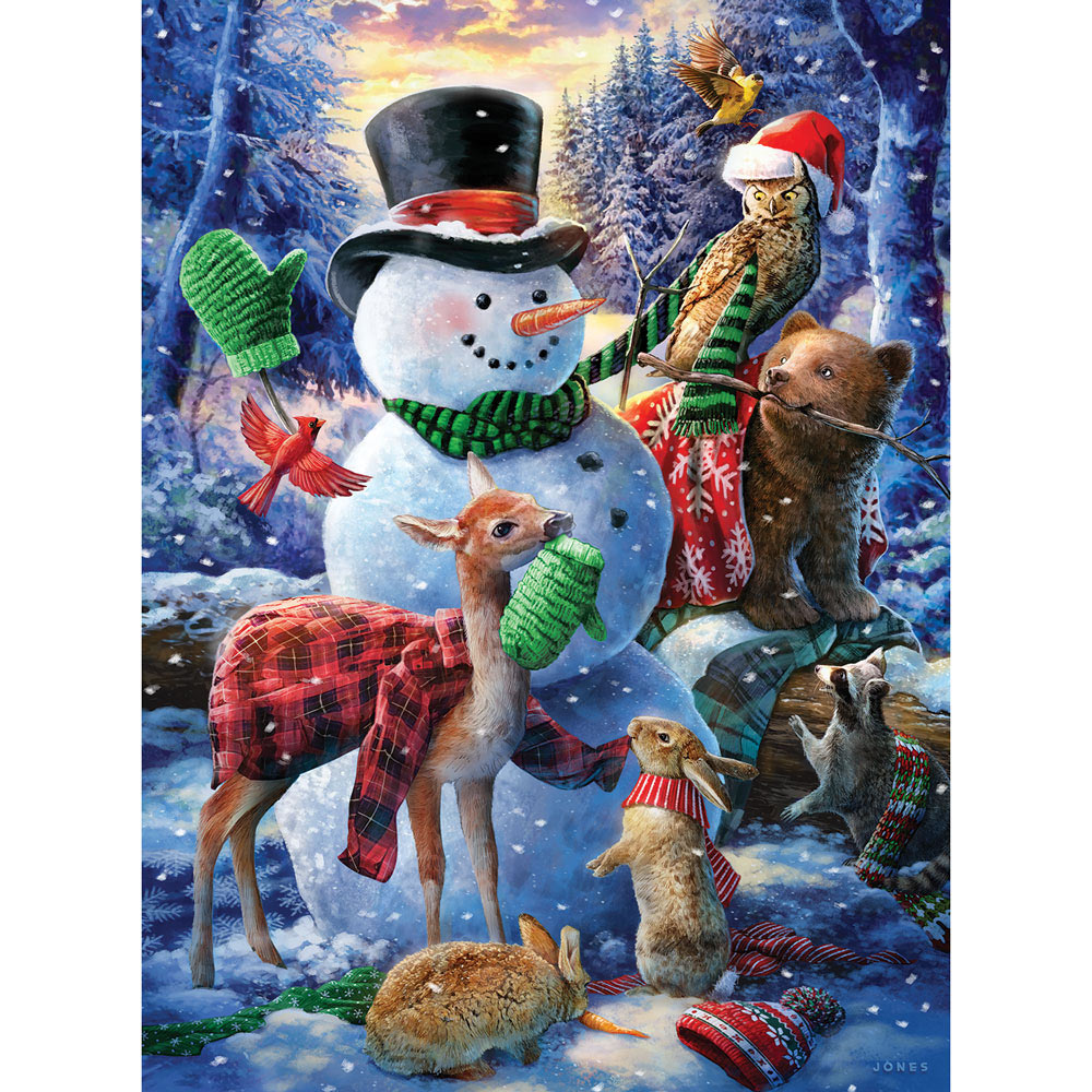 Who's Decorating The Snowman? 300 Large Piece Jigsaw Puzzle Bits and