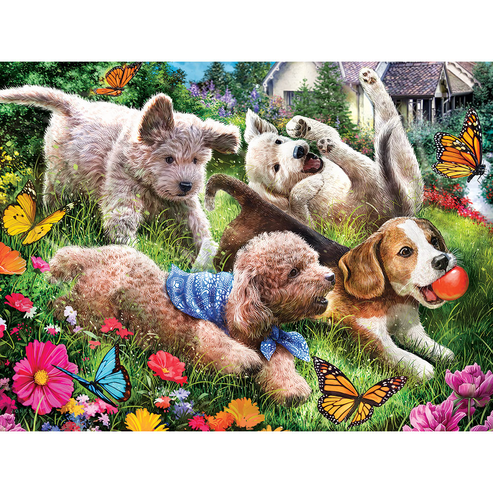 Puppies Having Fun 300 Large Piece Jigsaw Puzzle Bits and Pieces