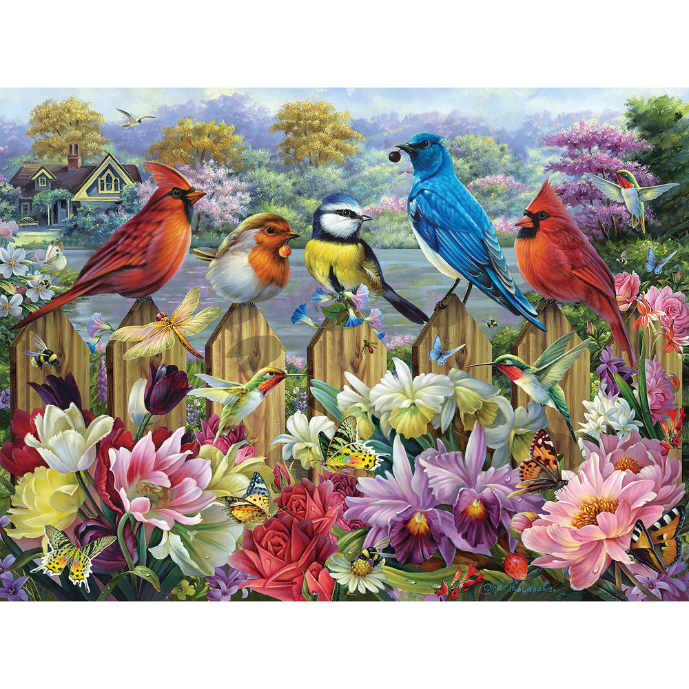 Birds In A Blooming Garden 300 Large Piece Jigsaw Puzzle Bits and Pieces
