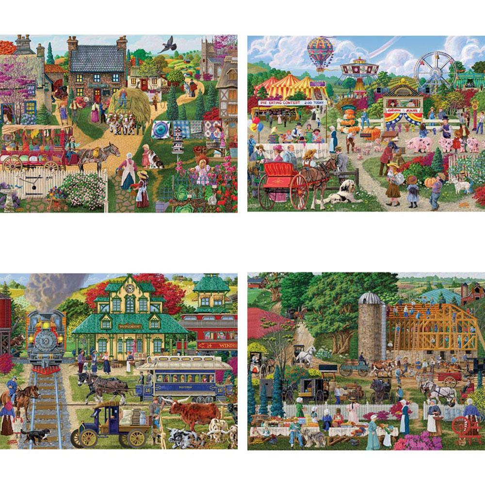 Set of 4 Joseph Burgess 300 Large Piece Jigsaw Puzzles Bits and Pieces