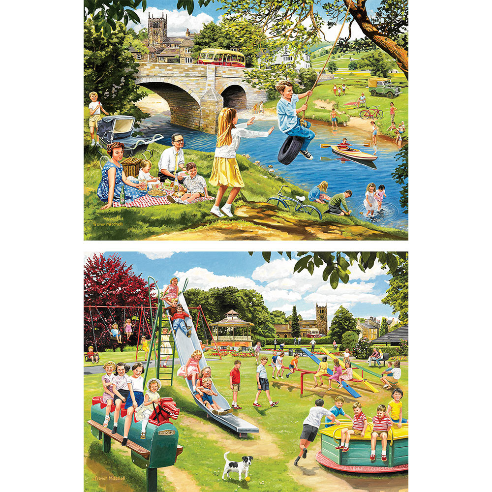 Set of 2 Trevor Mitchell playing in springtime 300 Large Piece Jigsaw