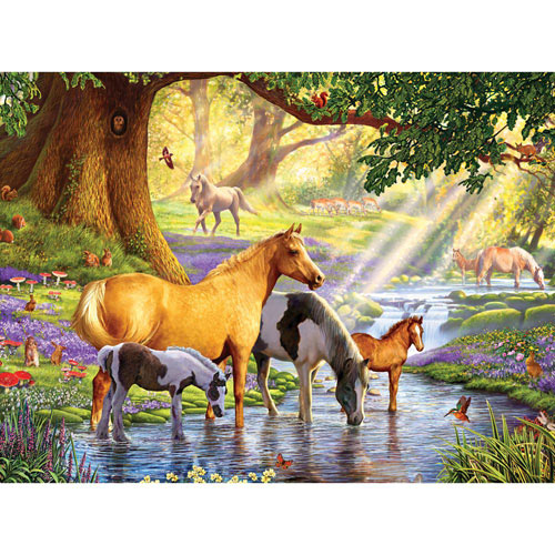 Horses by the Stream 500 Piece Jigsaw Puzzle Bits and Pieces