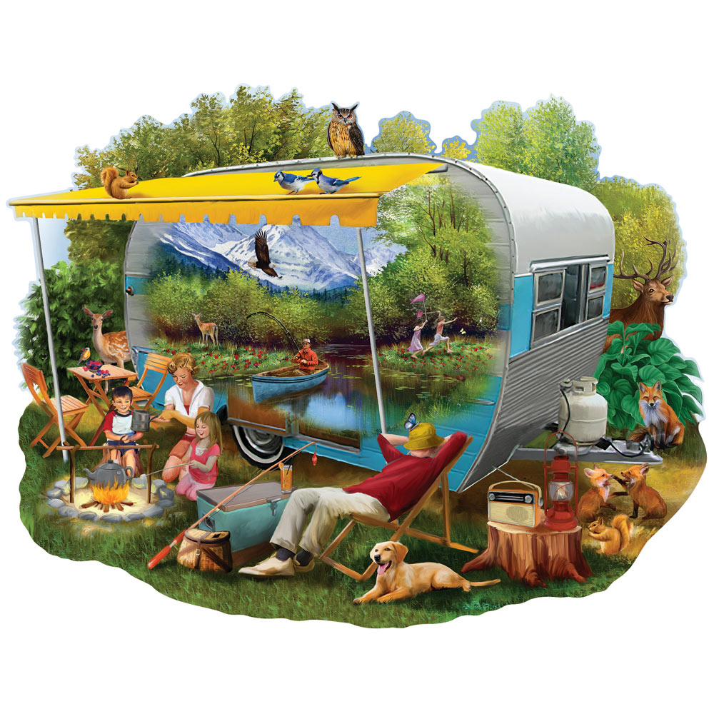 Camping Trip 300 Large Piece Shaped Jigsaw Puzzle Bits and Pieces