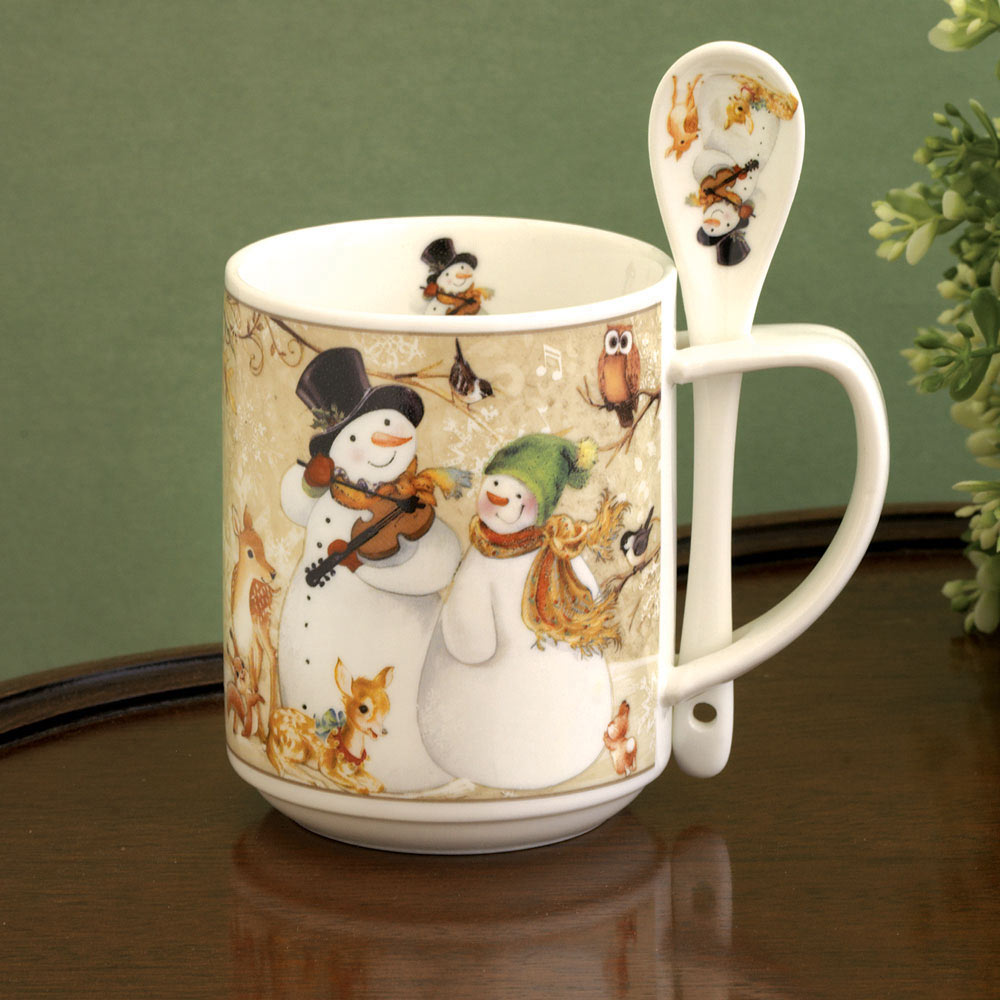 Ceramic Snowman Mug & Spoon Set Bits and Pieces UK