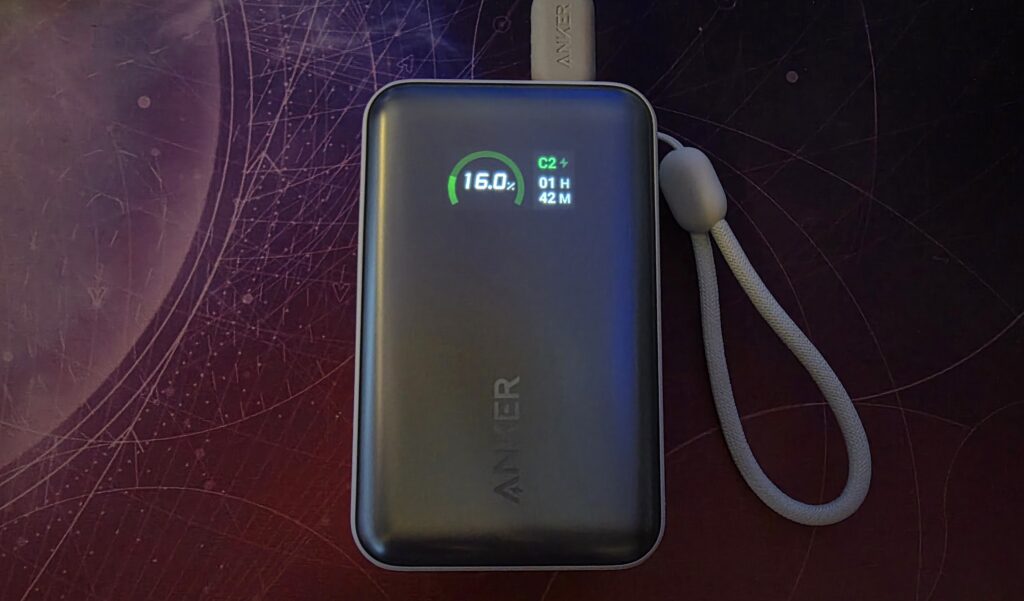 Anker Nano Power Bank (10K, 45W) - A1638 Smart Display showing recharging time