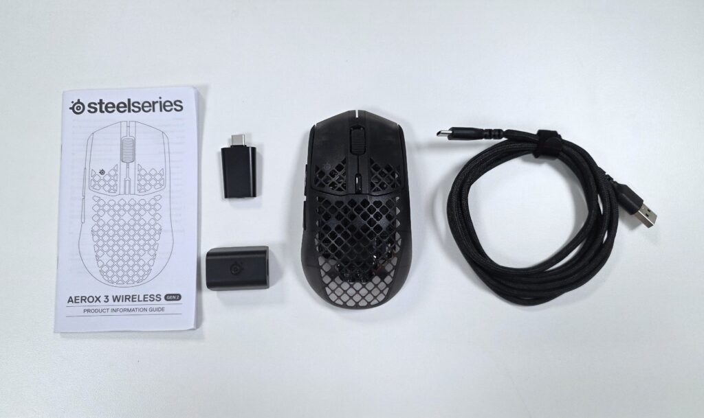 SteelSeries Aerox 3 Wireless Gen 2 gaming mouse box contents