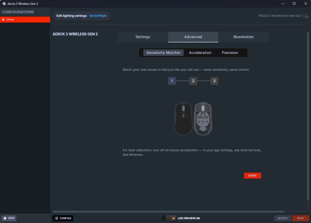 SteelSeries Engine settings for SteelSeries Aerox 3 Wireless Gen 2