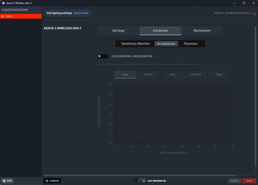 SteelSeries Engine settings for SteelSeries Aerox 3 Wireless Gen 2