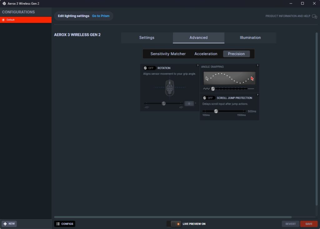 SteelSeries Engine settings for SteelSeries Aerox 3 Wireless Gen 2