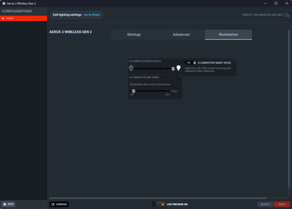 SteelSeries Engine settings for SteelSeries Aerox 3 Wireless Gen 2