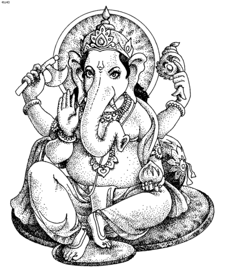 Ilustración del dios hindú Ganesha, una popular idea para tatuajes espirituales que simboliza la eliminación de obstáculos y la buena fortuna.