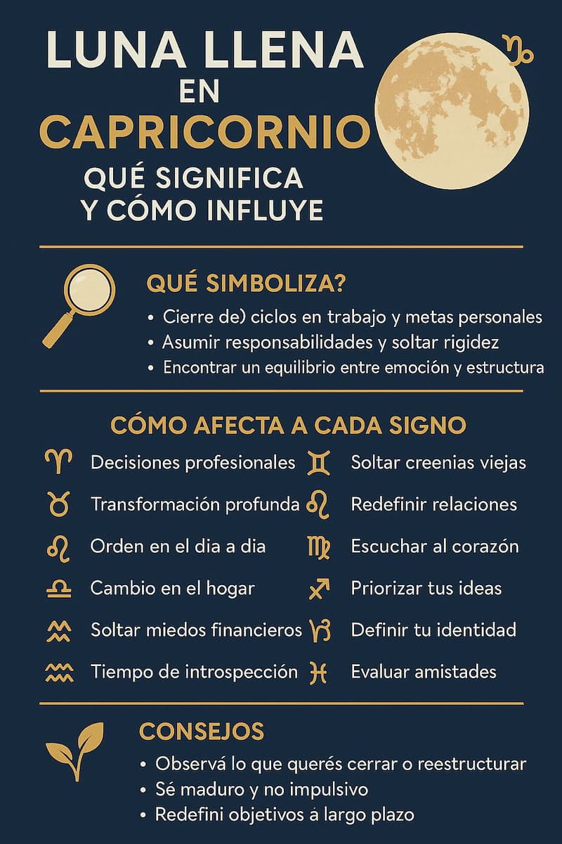 Infografía sobre la Luna llena en Capricornio