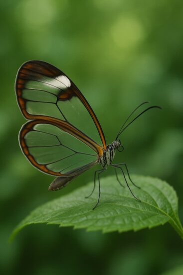 La mariposa de cristal real, Greta oto, con sus alas transparentes, simbolizando la claridad y la pureza que representa este regalo espiritual