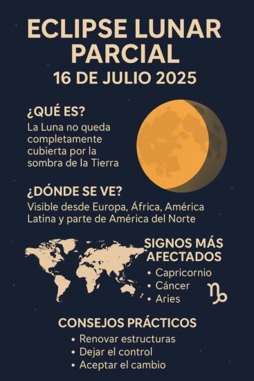 Gráfico que resume el impacto del eclipse en los signos del zodiaco