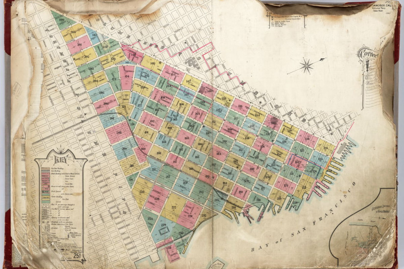 Fire insurance map of San Francisco neighborhood including piers.