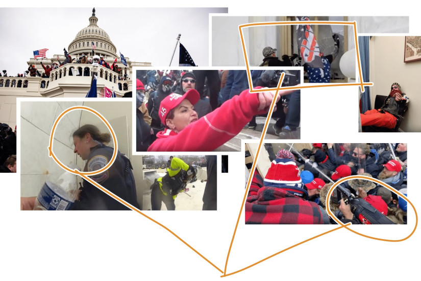 Collage art of images related to the Jan 6 Capitol Riot