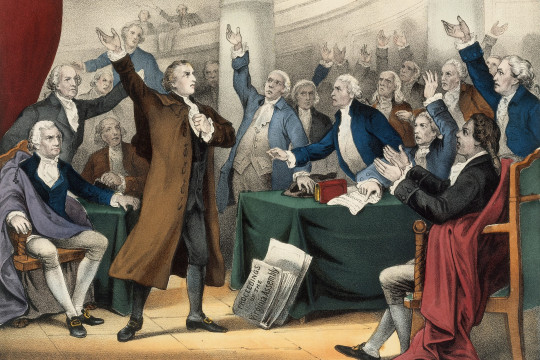 Patrick Henry delivering his "Give Me Liberty or Give Me Death" speech.
