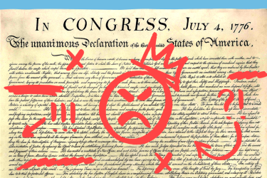 Declaration of Independence marked up with red marker.
