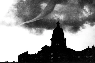 Tornado over the Texas capitol building.