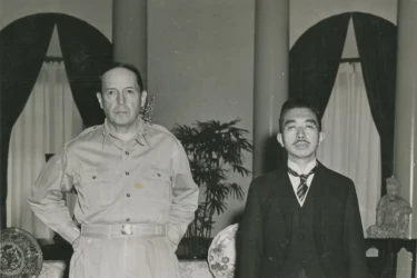 General Douglas MacArthur and Emperor Hirohito at the US embassy in Tokyo in 1945.