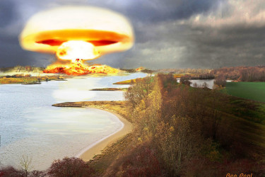 A nuclear explosion mushroom cloud.