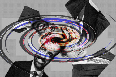 Edit of different mayoral candidates distored to spiral