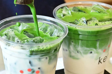 Two matcha drinks.