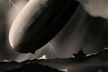 Image of the USS Akron crashing in a body of water.
