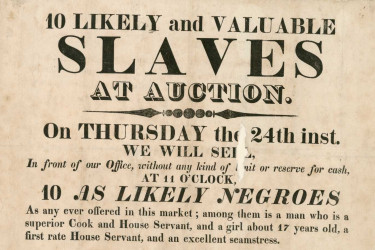 Broadside advertising a slave auction in Virginia in 1823.