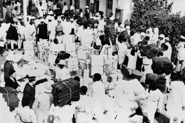Medical supplies for the front are piled up at a railway station in Ethiopia, in 1935.