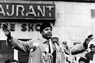 Bayard Rustin addressing a crowd in New York City in 1965. (Library of Congress/Interim Archives/Getty Images)