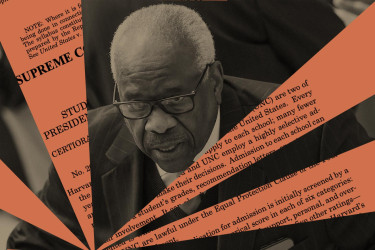 Clarence Thomas and small sections of the Supreme Court's opinion in Students for Fair Admissions versus Harvard.