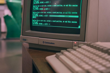 A text adventure on an older computer.