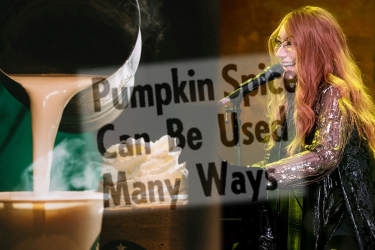 Tori Amos singing, photo of pumpkin spice, and the words "Pumpkin Spice Can Be Used Many Ways."