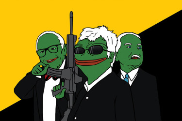 A far-right meme featuring Murray Rothbard, Hans-Hermann Hoppe, and Ludwig von Mises