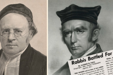 David Einhorn and Morris Raphall and a paper saying "Rabbis Battled for Abolition."