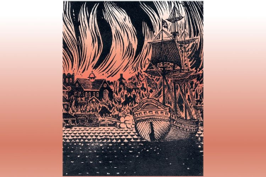 A drawing of the burning of Norfolk.