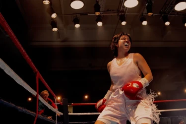 Sydney Sweeney in a boxing ring as Christy Martin in the film "Christy."