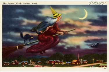 Salem MA Postcard of a witch riding a broom