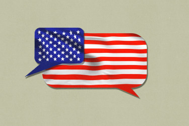 The American flag as two speech balloons.