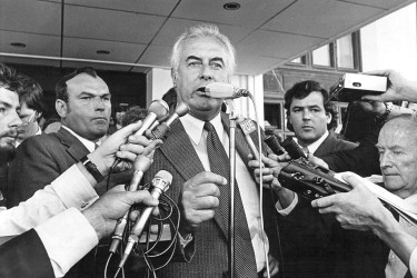 Governor-General John Kerr speaking to reporters.