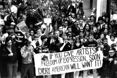 Demonstrators express support for Robert Mapplethorpe's art in Cincinnati, April 1990.
