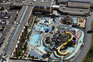 Birds-eye view of water park in Wisconsin Dells.