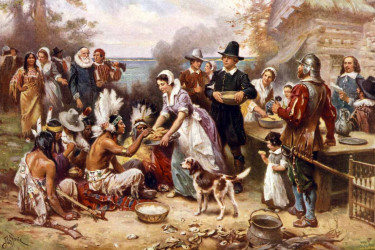 The First Thanksgiving, 1621, by Jean Leon Gerome Ferris (1863–1930). (Universal History Archive / Universal Images Group via Getty Images)