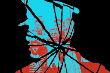 Outline of a police face with a bunch of faces within the image.