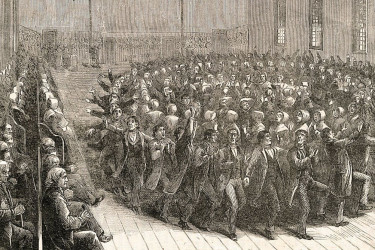 Shakers dancing during worship.