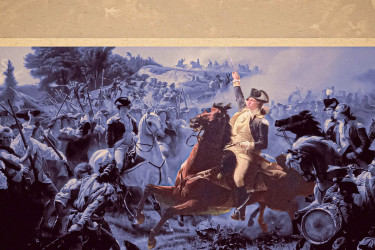 American Revolution Battle Drawing, with men on horses fighting each other.