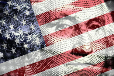 George Washington with an overlay of the American Flag