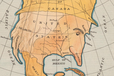 1895 political cartoon map depicting North America as Uncle Sam about to swallow Cuba.